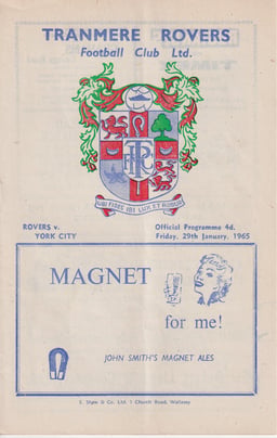 Tranmere Rovers v York City Match Programme 1965-01-29